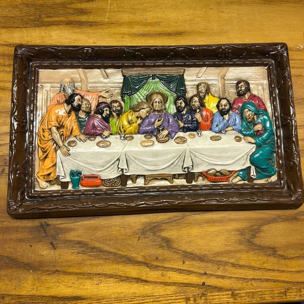 Holland Mold The Last Supper Wall hand painted Vtg Ceramic 3D Jesus bible art
